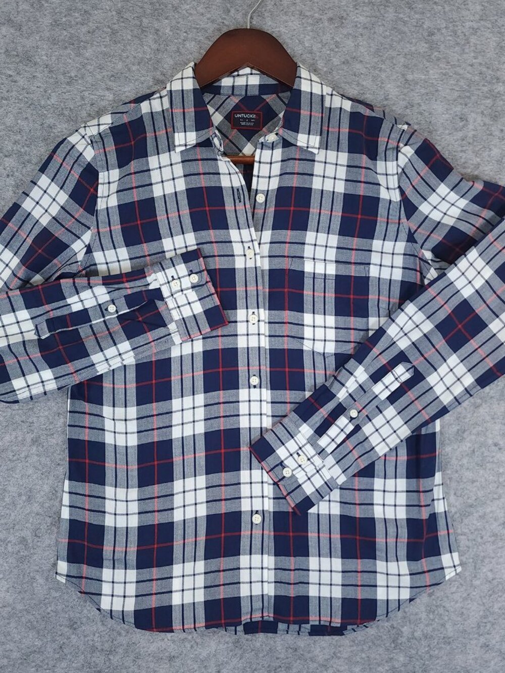 UNTUCKit Plaid Flannel Shirt Size 2 Red White Blue Cotton Long Sleeve Americana